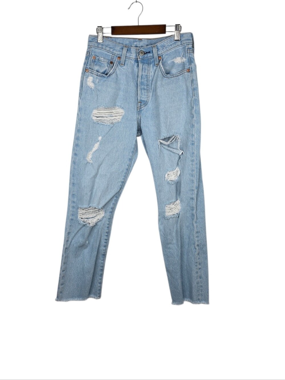 Levi 501s Women's Denim Jeans Light Wash Straight Button Fly High Rise W25 L26